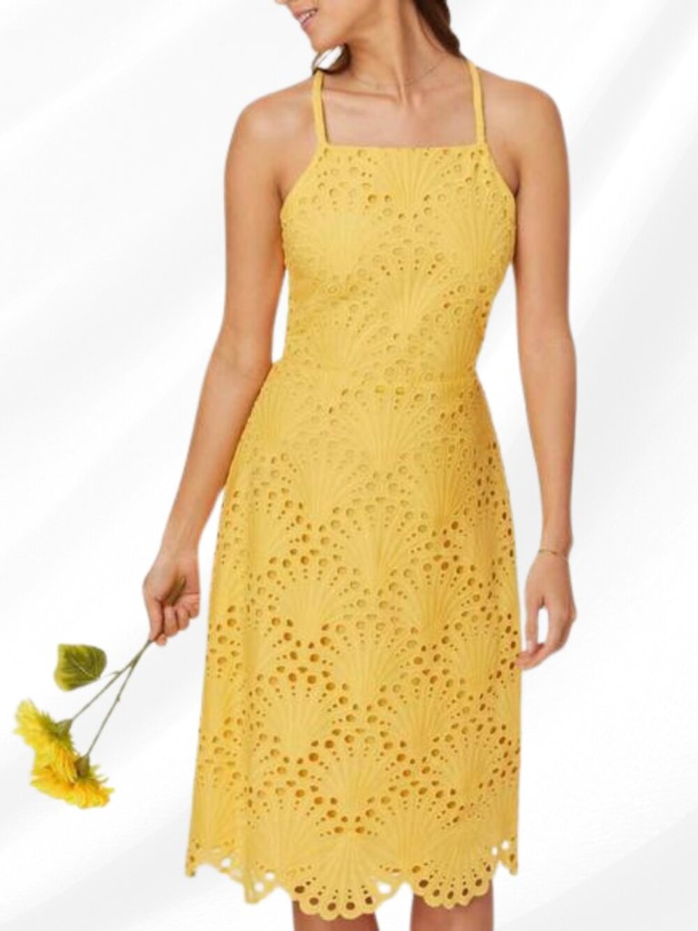 Andie The Roatan Midi Dress Pineapple Yellow Eyelet Size M